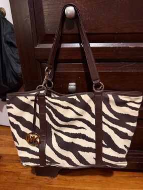 Michael Kors Brown & Cream Zebra-Print Tote
